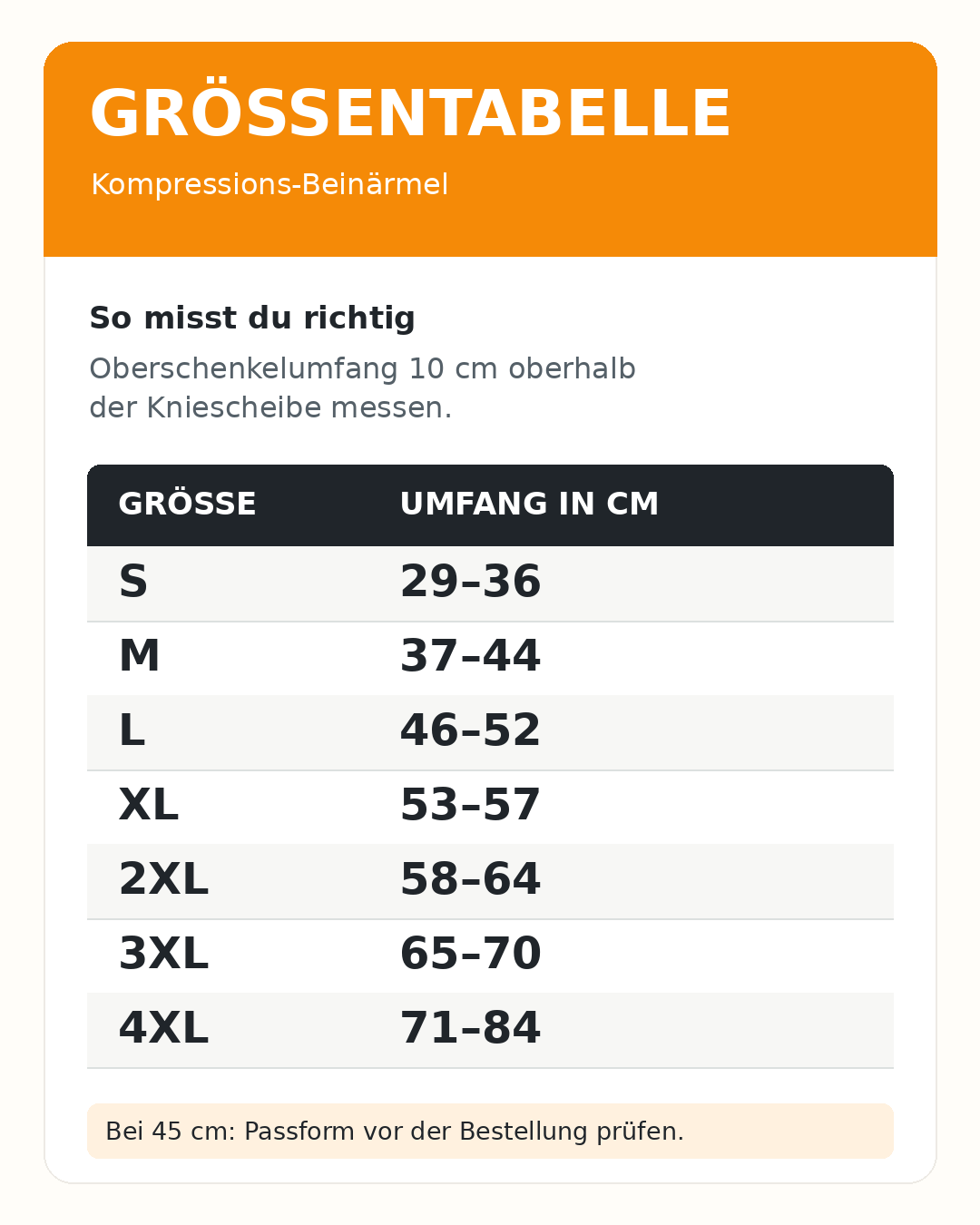 Größentabelle